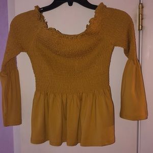 Yellow off-the-shoulder shirt